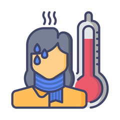 Simple Filled Line Icon female fever wearing a scarf with thermometer with white background Premium Vector EPS10