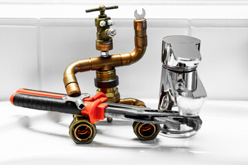 funny miniature craftsman, built from tools and materials