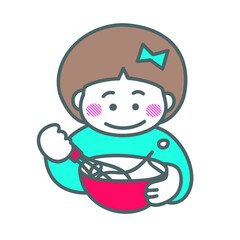 ボウルと泡立て器でおかし作りをしている女の子のイラスト