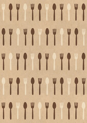 クラフト紙風のカトラリーのパターン素材