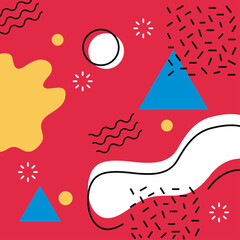 memphis background red color with geometry and lines decoration