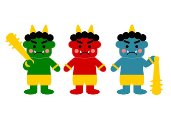 赤鬼と青鬼と緑鬼のイラスト