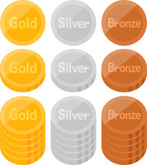 文字入りの金貨、銀貨、銅貨のイラストセット