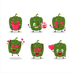 Green pepper cartoon character with love cute emoticon