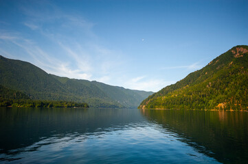 Fototapeta na wymiar lake in the mountains blue sky crystal clear water