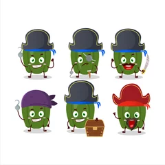 Fotobehang Cartoon character of green pepper with various pirates emoticons © kongvector