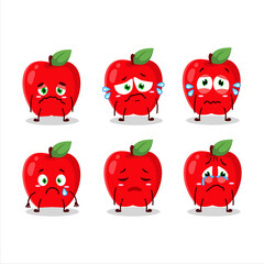 New red apple cartoon character with sad expression