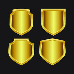Golden shield design set with various shapes. Eps10 vector illustration.