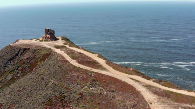 AERIAL: Devil's slide bunker sunset, drone view 04