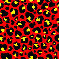 Seamless pattern Leopard print . Leopard red background with yellow spots vector illustration