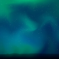 Northern Lights. Deep green-azure starry sky. Abstract vector background.
