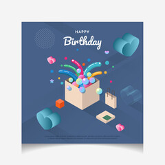 Happy birthday and gift box for you Vector design