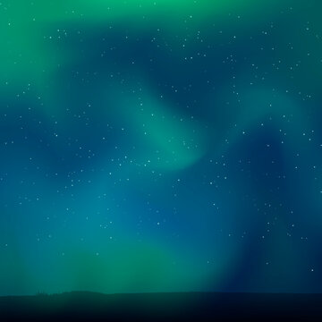 Northern Lights. Deep green-azure starry sky. Abstract vector background.