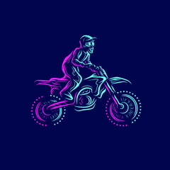 Obraz na płótnie Canvas Motocross bike rider Line Pop Art logo. Colorful design with dark background. Abstract vector illustration. Graphic for t-shirt, poster, clothing, merch, apparel.