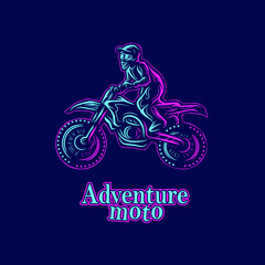 Motocross bike rider Line Pop Art logo. Colorful design with dark background. Abstract vector illustration. Graphic for t-shirt, poster, clothing, merch, apparel.