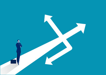 Businessman standing on middle way and choosing direction. Business concept. Modern vector illustration. Direction