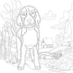 Adult coloring page,book a cute isolated dog,image for relaxing.Zen art style illustration.
