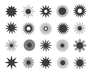 Obraz premium Black flat style icon set of sun. Mystic celestial signs 