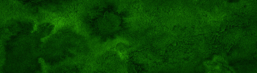 Dark green unique watercolor background with drips and stains. Abstract backdrop for decoration.