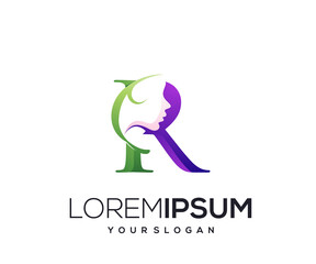 letter r beauty woman icon logo design template