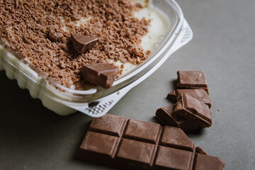 
delicious dessert of three milk with striped chocolate.