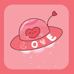 Hand drawn heart ufo character illustration
