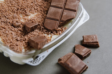 
delicious dessert of three milk with striped chocolate.