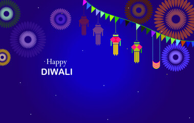 Happy Diwali festival of India with Diya background poster vector illustration.