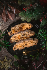 Dresden Christmas stollen on wooden table