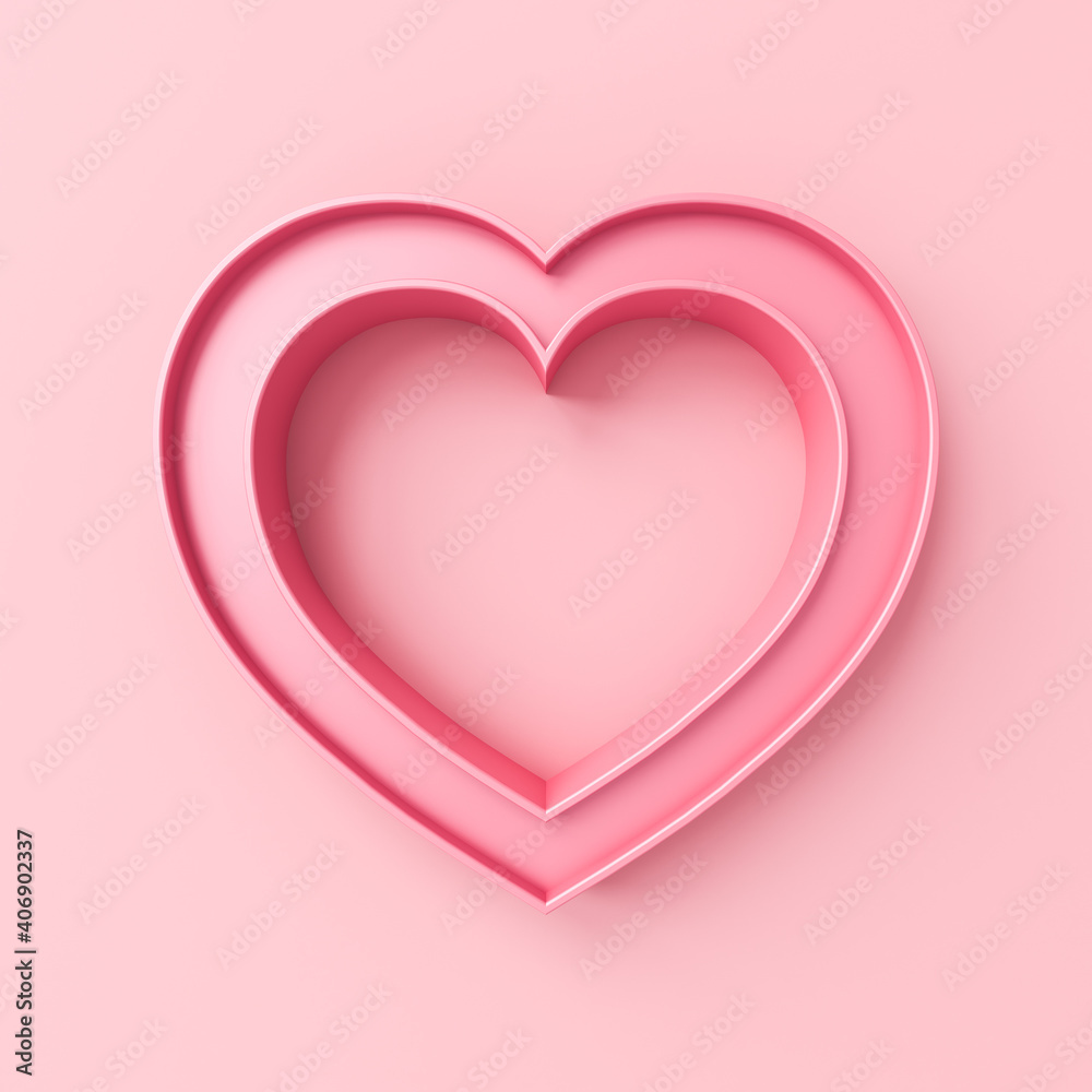 Poster blank pink love heart frame border isolated on pink pastel color wall background minimal conceptual 
