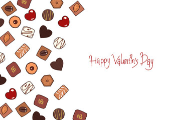アソートチョコレートのかわいい背景イラスト　横　バレンタインデー