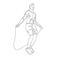 Fototapeta premium Continuous line of man jumping rope vector. Sportsman skipping rope.