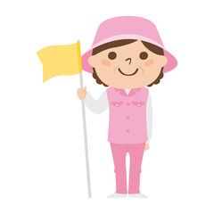 ゴルフ場で働く女性キャディのイラスト。旗のピンを持ってる女性。