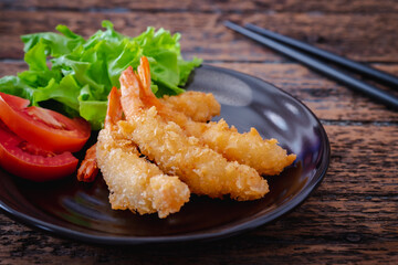 Crispy fried shrimp tempura on plate
