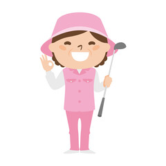 ゴルフ場で働く女性キャディのイラスト。手でオッケーサインを出してる女性。