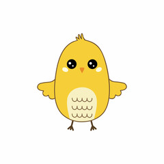 Cute yellow chicken. Vector illustration for cards with animals. A character for children.