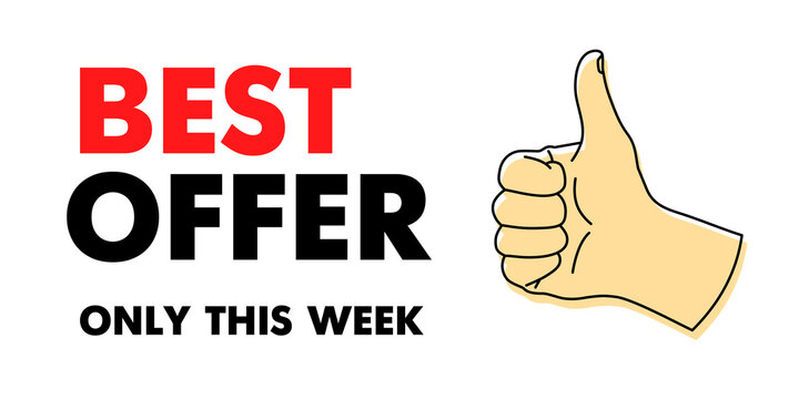 Sale banner design with cartoon hand. Best offer only this week. Vector illustration