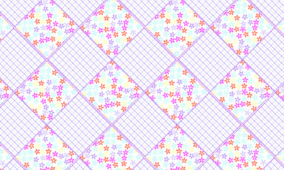 Seamless Flower & Plaid Patchwork Pattern - Textile - Background - Wallpaper