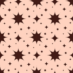 Obraz premium vector seamless pattern with esoteric, astrological theme - brown stars on a pastel background. pattern for printing on clothes, wrapping paper, backgrounds for websites and applications