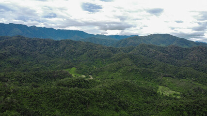 Aerial view of rainy landscape Phu Ka mountain in Thailand.