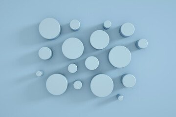 3D rendering of abstract cylindrical geometric blue surfaces in virtual space. backdrop or wallpaper.