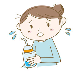 お世話に忙しい女性のイラスト