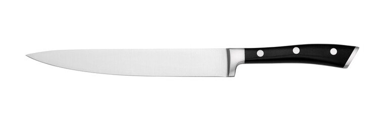 Sharp slicer knife isolated on whited, high quality stainless steel, plastic handle