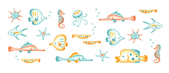 魚の点描画