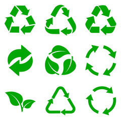 Fototapeta premium Recycle green vector icons. Recycle icons isolated on white background