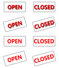 Set of open and closed signs isolated on white