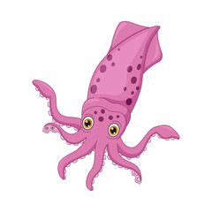 Cute squid cartoon isolated on white background
