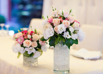 Table set for wedding or another catered event dinner.