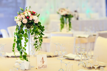 Table set for wedding or another catered event dinner.