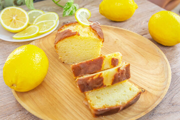 Homemade glazed lemon pound cake